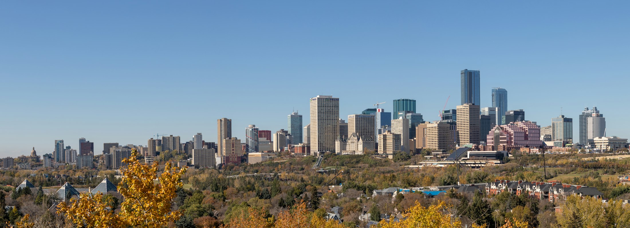 Edmonton skyline over the river valley in autumn