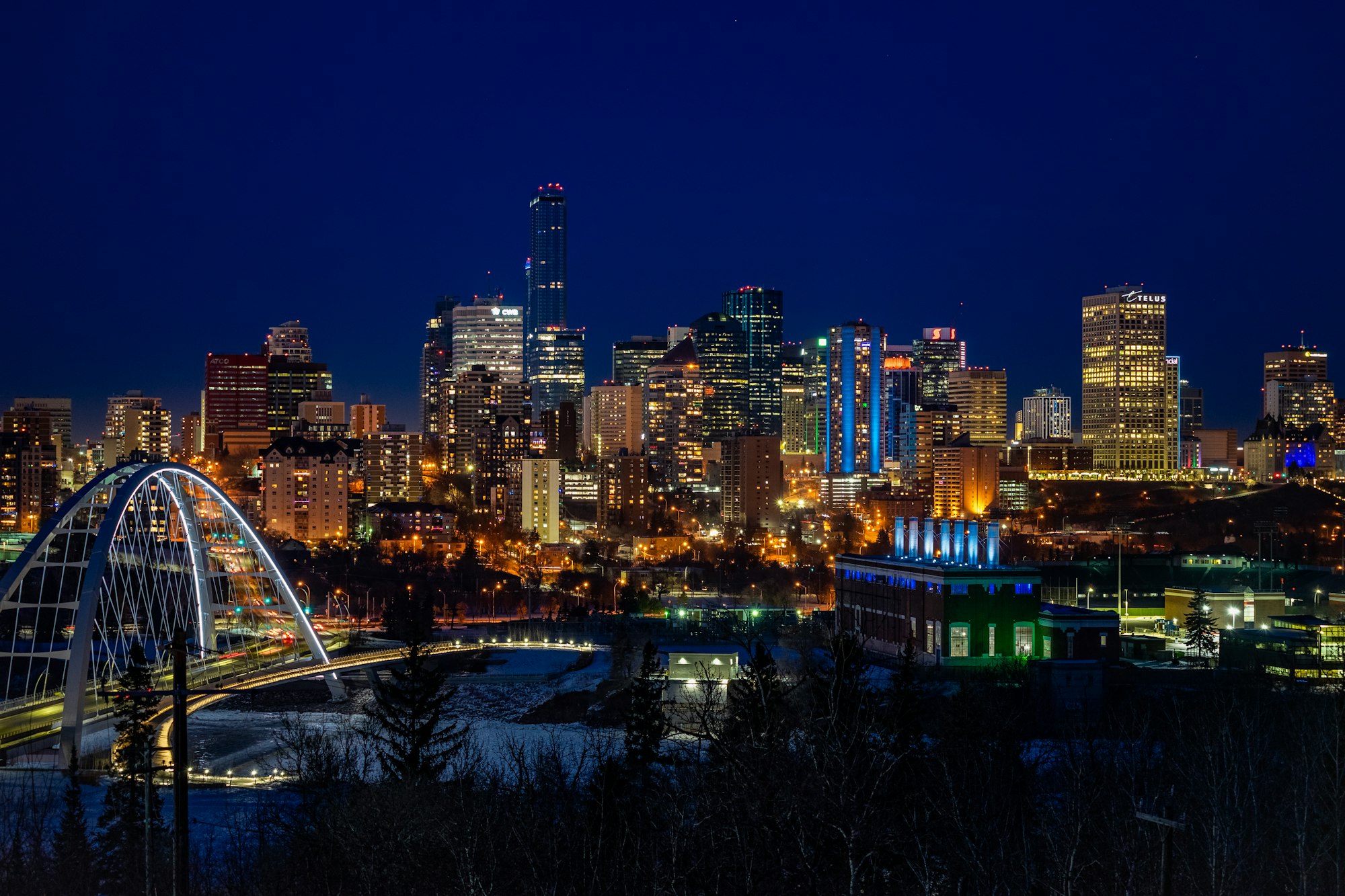 Downtown Edmonton skyline at night