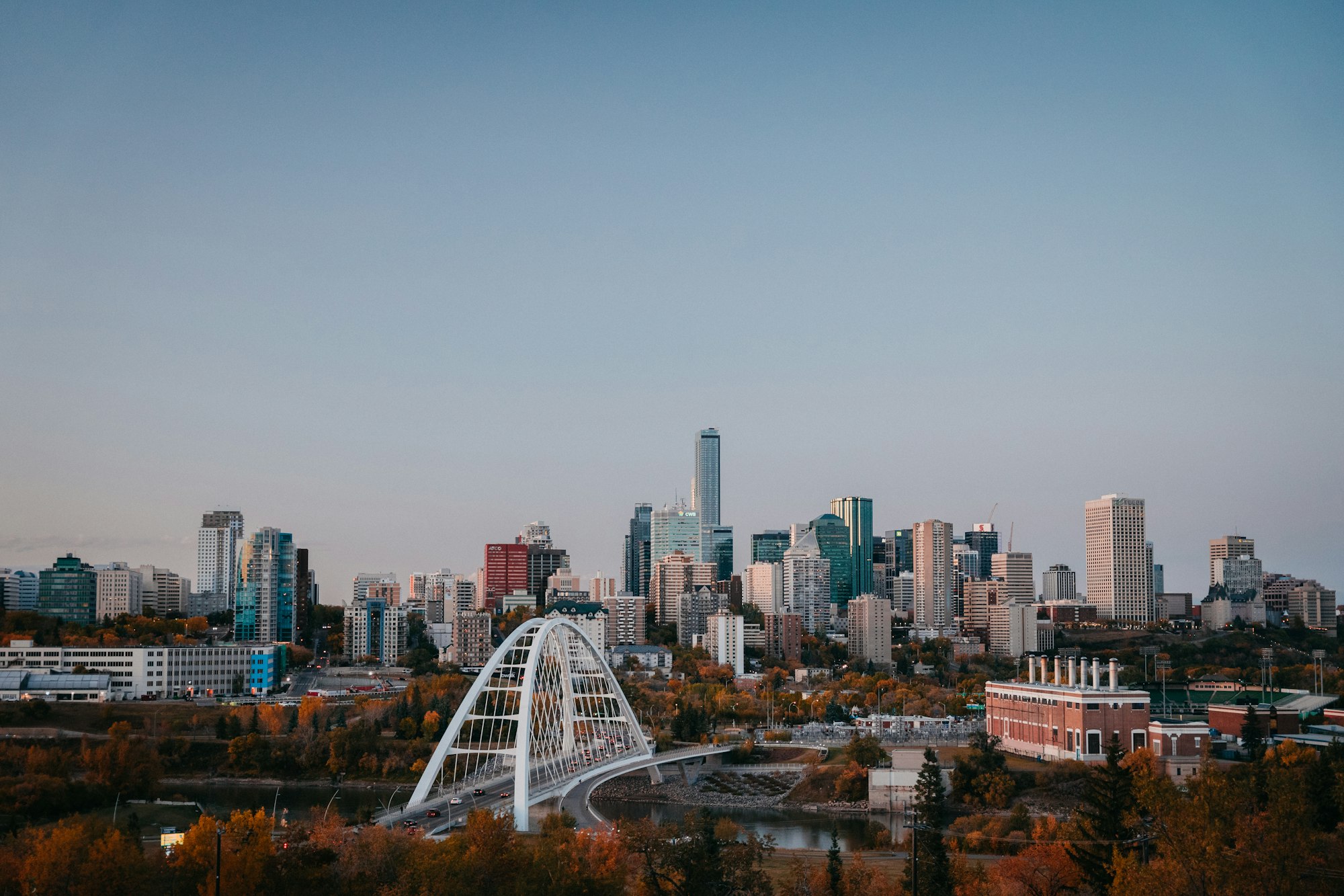 Walterdale Bridge and downtown Edmonton at dusk